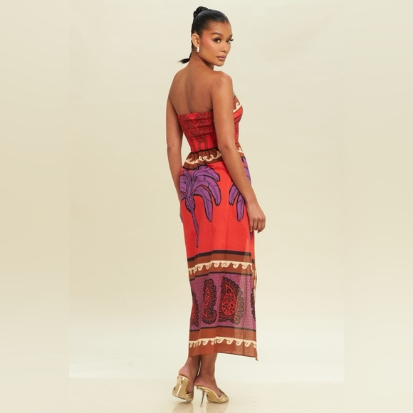 **NWOT** Midi Poplin Dress in Orange Multi - Picture 2 of 2